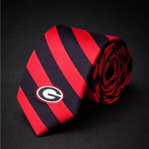 Merge Left Red Black Striped UGA Georgia Bulldogs 100% Silk Necktie 60x4